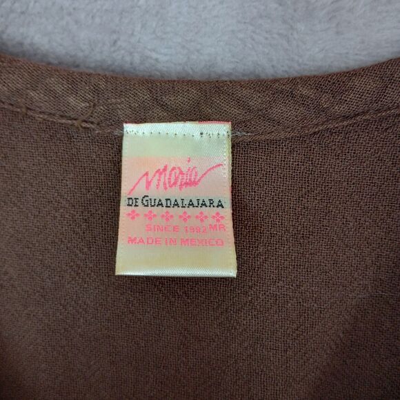 Maria de Guadalajara Dress Fringe Mexico Brown Small Lagenlook Artsy Boho Loose - Picture 3 of 5